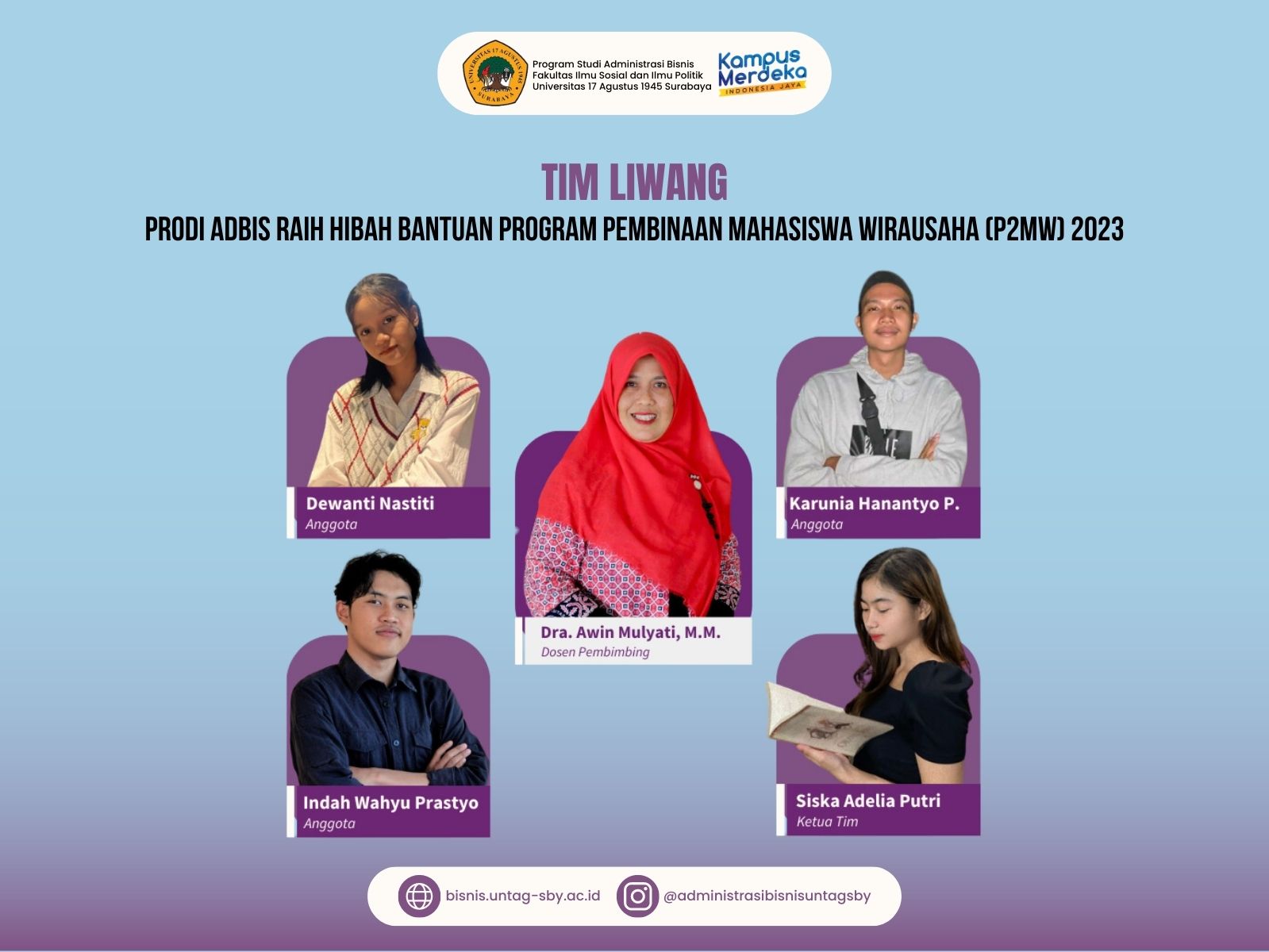 Tim Liwang Prodi Adbis Raih Hibah Bantuan Program Pembinaan Mahasiswa Wirausaha (P2MW) 2023