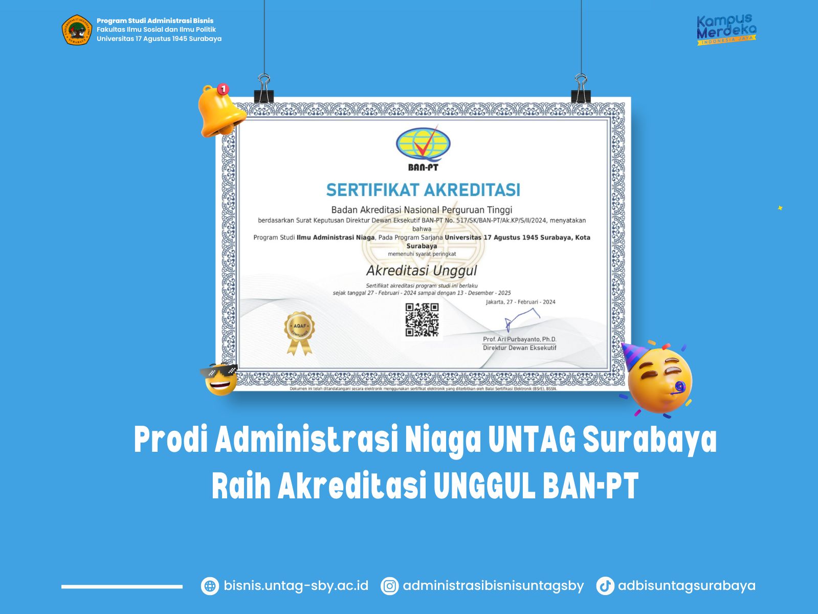 Prodi Administrasi Niaga Untag Surabaya Raih Akreditasi Unggul BAN-PT