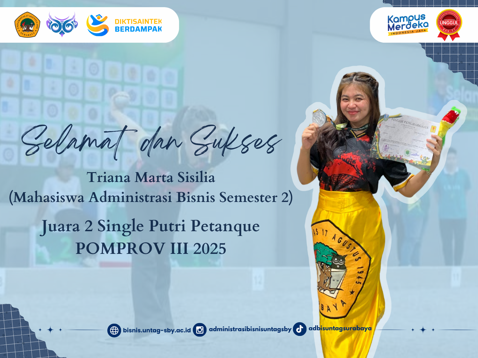 Pesan Inspiratif Mahasiswa Administrasi Bisnis Sukses Raih Medali Perak Petanque di Pomprov 2025