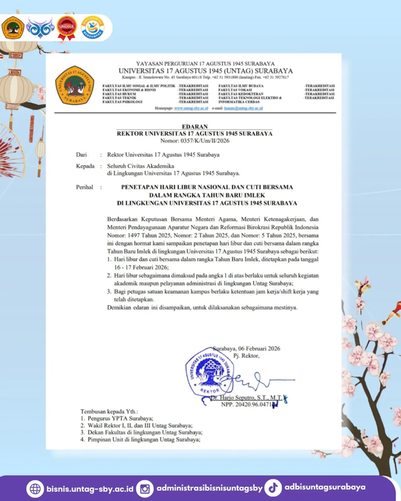 Informasi Penetapan Hari Libur dan Cuti Bersama Dalam Rangka Tahun Baru Imlek