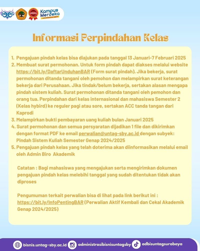 Informasi Seputar Permohonan Pindah Kelas