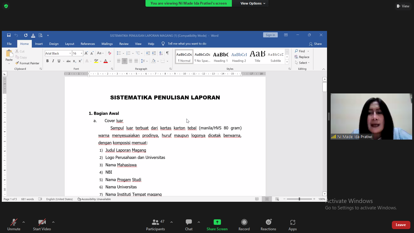 Pelaksanaan Pembekalan Magang Prodi Adbis Semester Gasal Periode 2022/2023