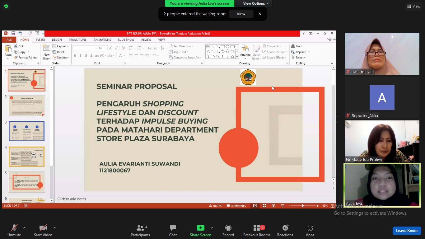 Aulia Evarianti Bagikan Tips Sukses dalam Seminar Proposal Skripsi