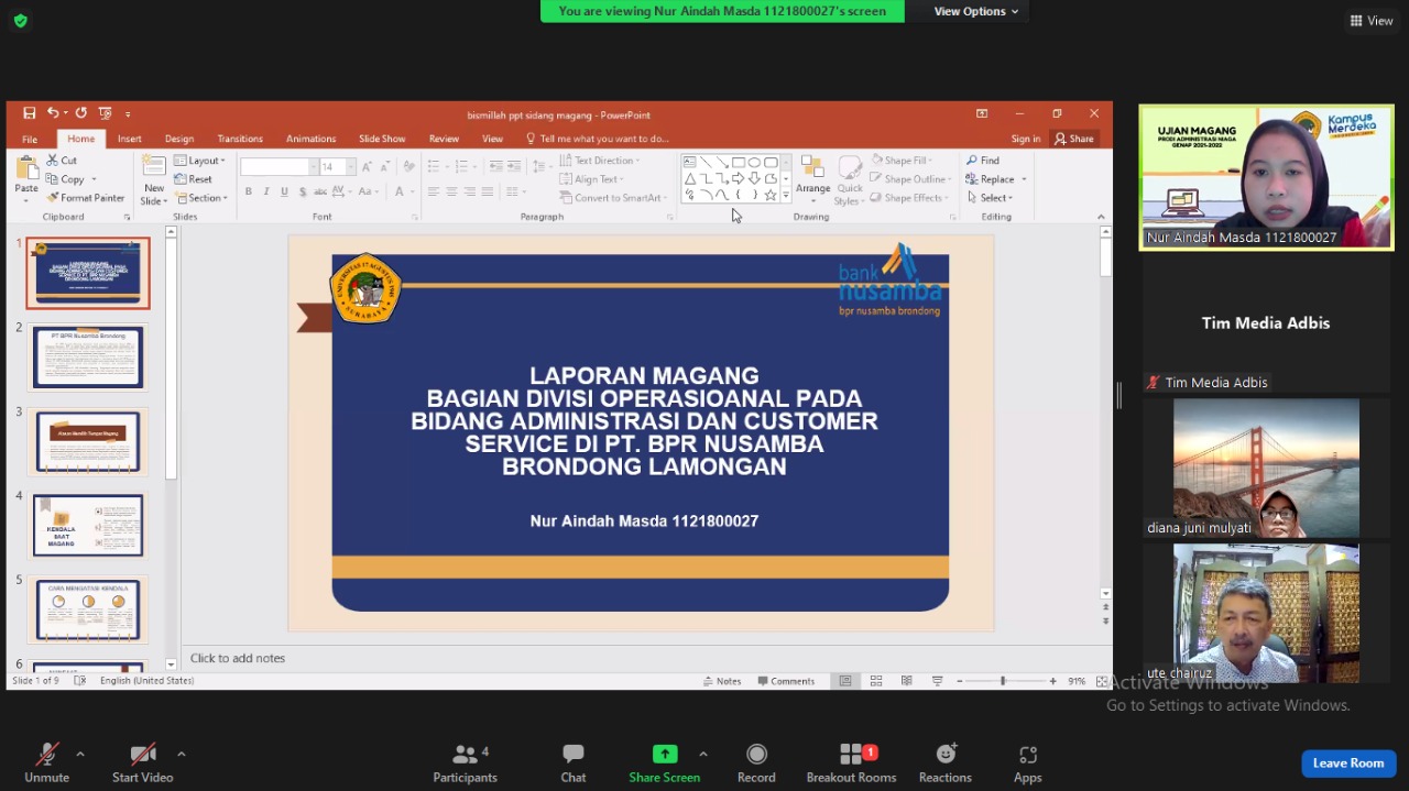 Nur Aindah Masda, Perluas Wawasan dan Kompetensi Perbankan Melaui Program Magang