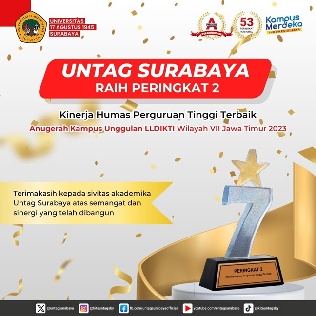 Untag Surabaya Raih Peringkat 2 Kinerja Humas Terbaik Tingkat Jawa Timur