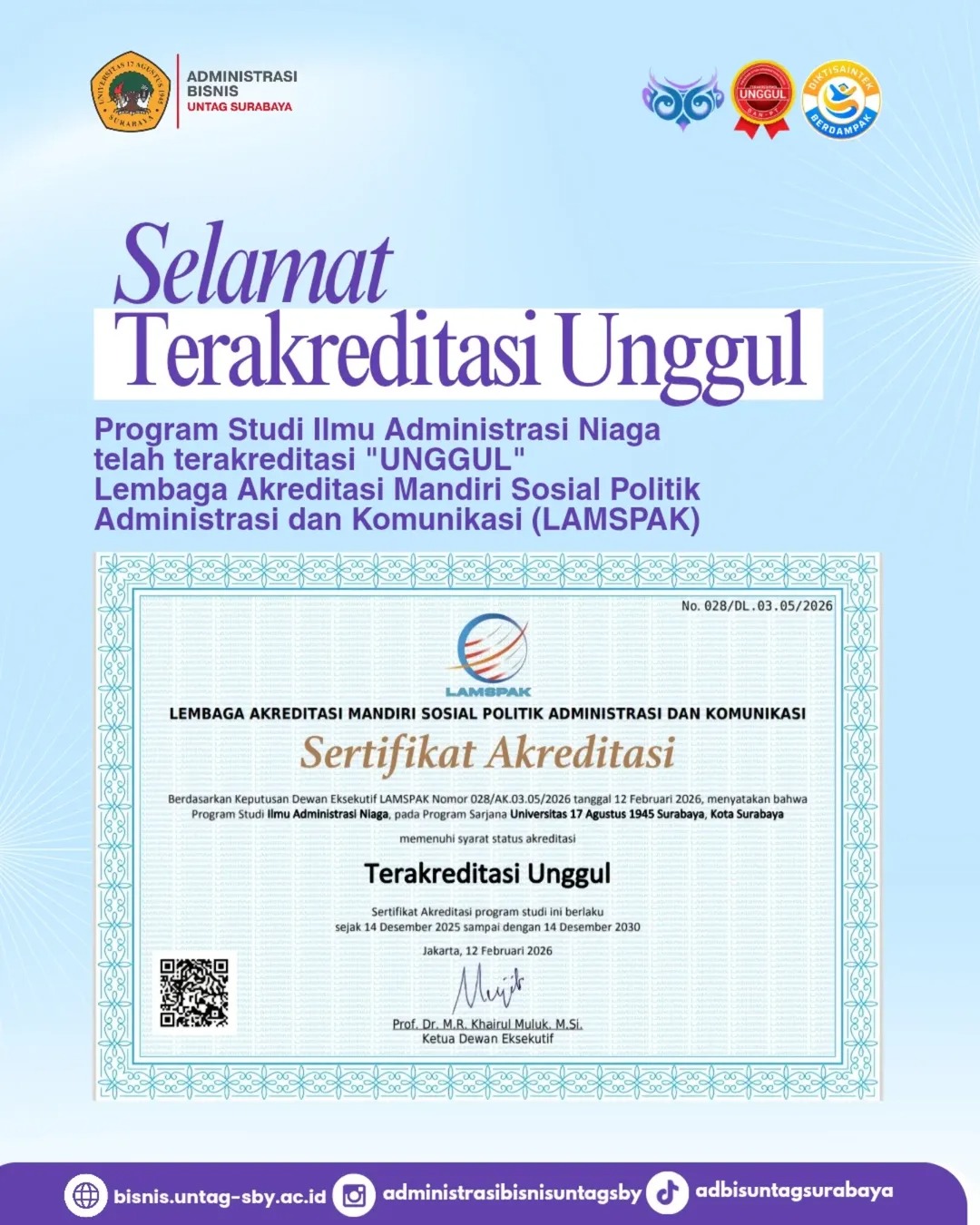 Selamat Atas Keberhasilan Program Studi Ilmu Administrasi Niaga